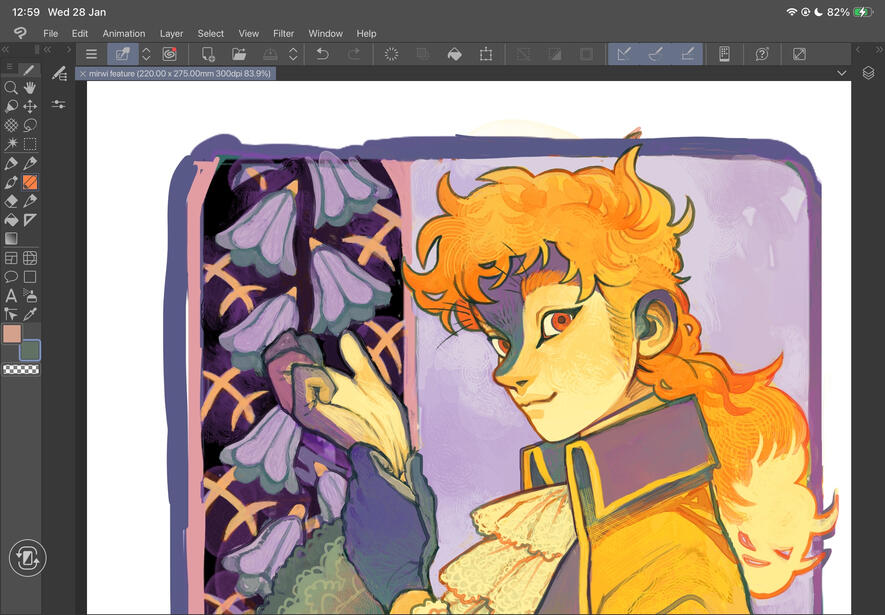 Work-in-progress screenshot of a character feature image.