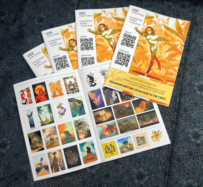 A convention catalogue featuring what prints and products are available from my table.